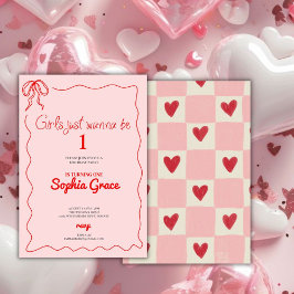 ピンクの弓の女の子だけで1歳の誕生日になりたい 招待状