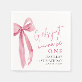 ピンクの弓の女の子はただ1歳になりたいだけ 1歳の誕生日 スタンダードカクテルナプキン