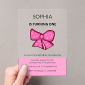 ピンクの弓の女の子 ファーストバースデー アクリル招待状 (インサイチュ (ポータブル))