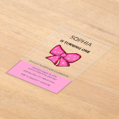 ピンクの弓の女の子 ファーストバースデー アクリル招待状 (レイダウン)