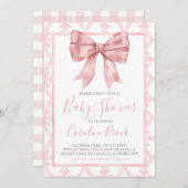 ピンクの弓の女の子 プレッピーな南部のベイビーシャワー 招待状 (正面/裏面)