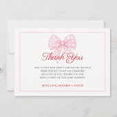 ピンクの弓の恋人が赤ちゃんシャワーの途中にある サンキューカード (正面)