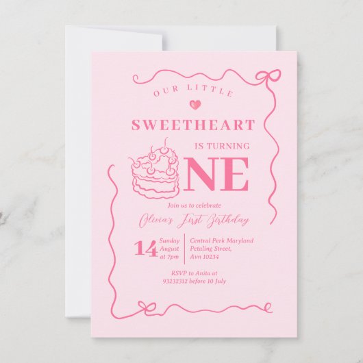 ピンクの弓の手を引き小さな恋人を回す1 招待状 (正面)