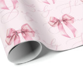 ピンクの弓の書道モダン赤ちゃんシャワー ラッピングペーパー (ロールコーナー)