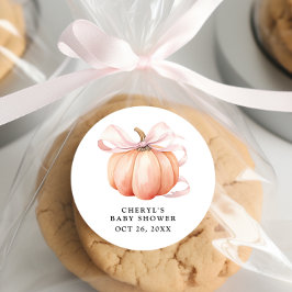 ピンクの弓の水の色かぼちゃの赤ちゃんシャワー ラウンドシール