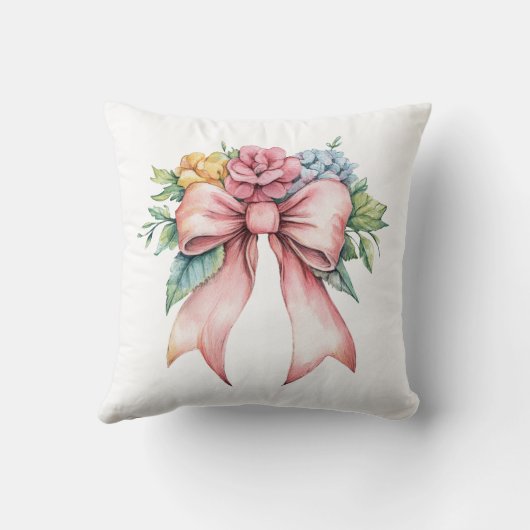 ピンクの弓の水の色の花子供部屋ベッドルーム クッション (裏面)