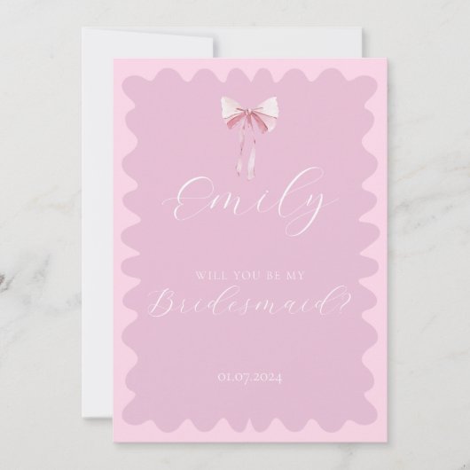ピンクの弓の波は私の花嫁の提案になる 招待状 (正面)