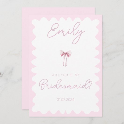 ピンクの弓の波は私の花嫁の提案になる 招待状 (正面/裏面)