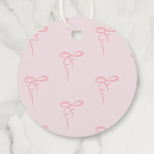 ピンクの弓の波状の女エレガントの子のシャワー感謝していユー フェイバータグ (裏面)