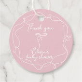 ピンクの弓の波状の女エレガントの子のシャワー感謝していユー フェイバータグ (正面)