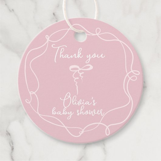 ピンクの弓の波状の女エレガントの子のシャワー感謝していユー フェイバータグ (正面)