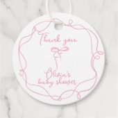 ピンクの弓の波状の女エレガントの子のシャワー感謝していユー フェイバータグ (正面)