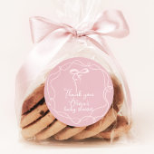 ピンクの弓の波状の女エレガントの子のシャワー感謝していユー ラウンドシール