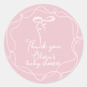 ピンクの弓の波状の女エレガントの子のシャワー感謝していユー ラウンドシール (正面)