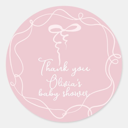 ピンクの弓の波状の女エレガントの子のシャワー感謝していユー ラウンドシール (正面)