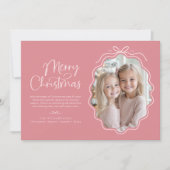 ピンクの弓の波状写真クリスマス シーズンカード (正面)