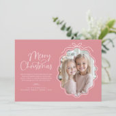 ピンクの弓の波状写真クリスマス シーズンカード (スタンド正面)