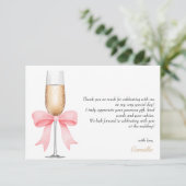ピンクの弓の真珠とプロセッコのブライズシャワー感謝祭 サンキューカード (スタンド正面)