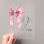 ピンクの弓の美しい赤ちゃんシャワー アクリル招待状 (インサイチュ (ポータブル))