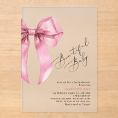 ピンクの弓の美しい赤ちゃんシャワー アクリル招待状 (正面)