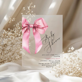 ピンクの弓の美しい赤ちゃんシャワー アクリル招待状