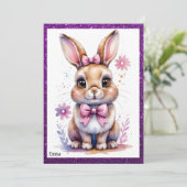 ピンクの弓の誕生日を持つ可愛いバニー 招待状 (スタンド正面)