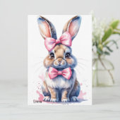 ピンクの弓の誕生日を持つ可愛いバニー 招待状 (スタンド正面)