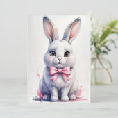 ピンクの弓の誕生日を持つ可愛いバニー 招待状 (スタンド正面)