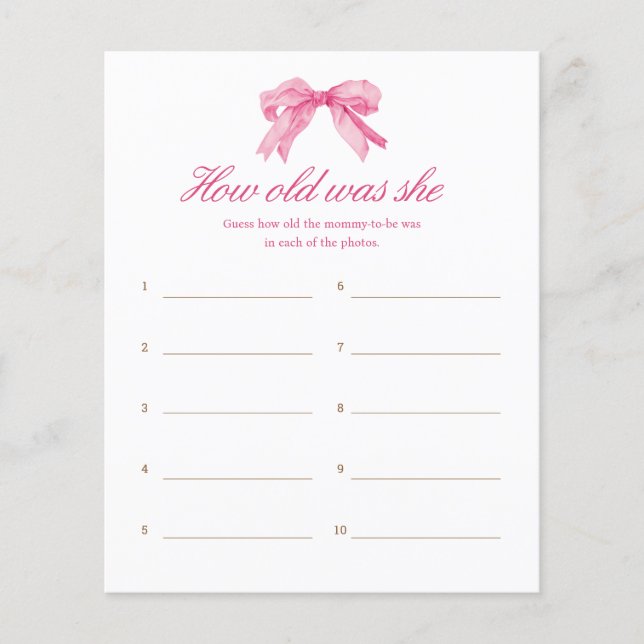 ピンクの弓の赤ちゃんシャワー彼女は年齢ゲーム (正面)