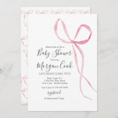 ピンクの弓の赤ちゃんシャワー招待、赤ちゃん女の子シャワー 招待状 (正面/裏面)