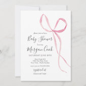 ピンクの弓の赤ちゃんシャワー招待、赤ちゃん女の子シャワー 招待状 (正面)