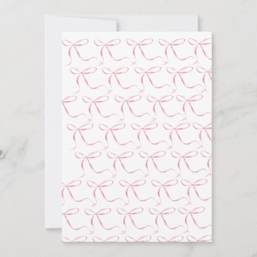 ピンクの弓の赤ちゃんシャワー招待、赤ちゃん女の子シャワー 招待状 (裏面)