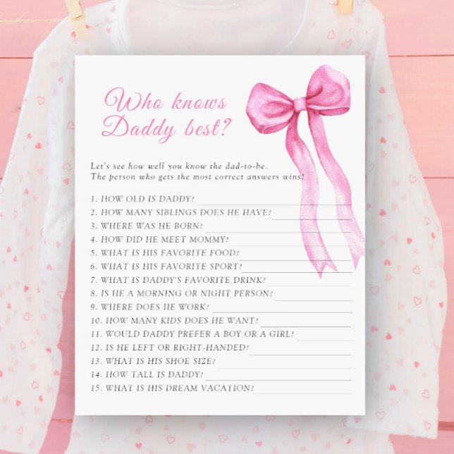 ピンクの弓の赤ちゃんシャワー誰がパパのゲームを知っ最高のている (クリエイターアップロード済み)