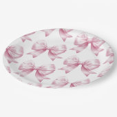 ピンクの弓の赤ちゃん女の子 エレガントなベイビーシャワー ペーパープレート (アングル)