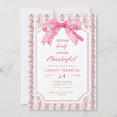 ピンクの弓は彼女はonederful女の子1st誕生日ではない 招待状 (正面)