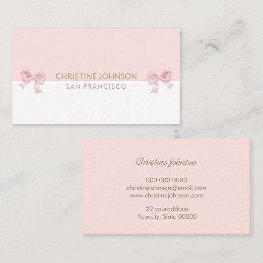 ピンクの弓は白とピンクの名刺 名刺 (正面/裏面)