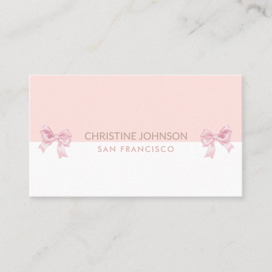ピンクの弓は白とピンクの名刺 名刺 (正面)