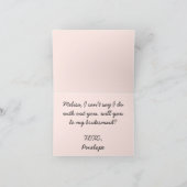 ピンクの弓は私のブライドメイド提案カードを折り畳む サンキューカード (内部)