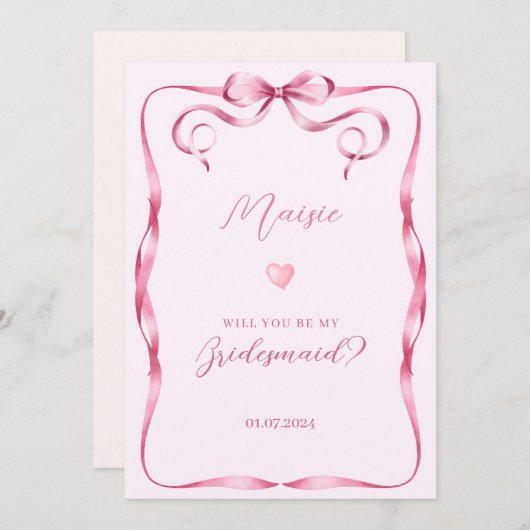 ピンクの弓は私の花嫁のプロポーザルのカードになる 招待状 (正面/裏面)