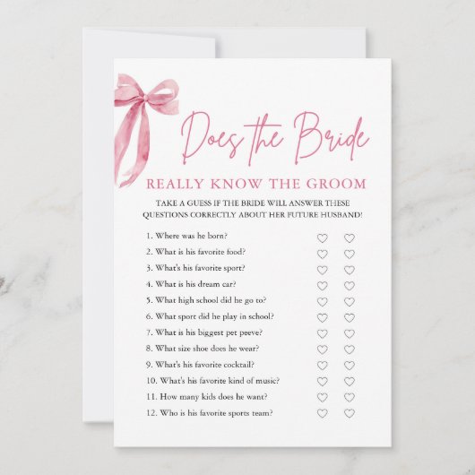 ピンクの弓は花嫁が本当に新郎のゲームを知っている 招待状 (正面)