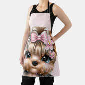 ピンクの弓を使ったかわいいヨークシャーテリア エプロン (インサイチュ)