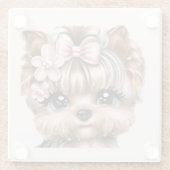 ピンクの弓を使ったかわいいヨークシャーテリア ガラスコースター (裏面)