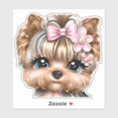ピンクの弓を使ったかわいいヨークシャーテリア シール (シート)