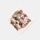 ピンクの弓を使ったかわいいヨークシャーテリア スタンダードカクテルナプキン (角)