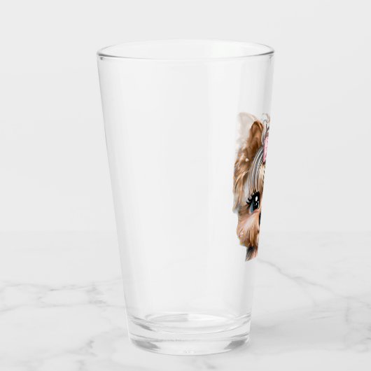 ピンクの弓を使ったかわいいヨークシャーテリア タンブラーグラス (右)