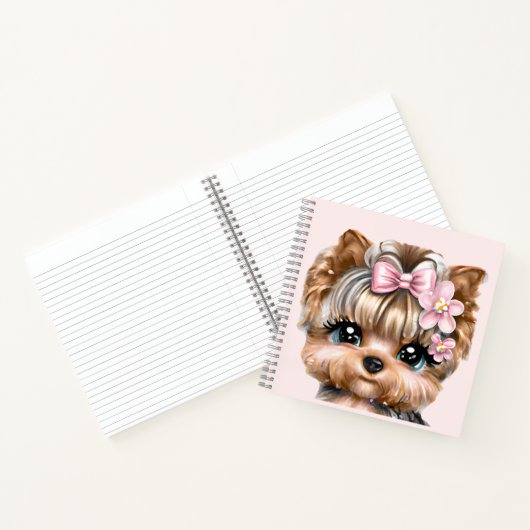 ピンクの弓を使ったかわいいヨークシャーテリア ノートブック (内部)