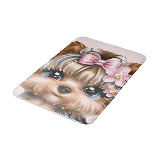 ピンクの弓を使ったかわいいヨークシャーテリア バスマット (アングル)