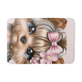 ピンクの弓を使ったかわいいヨークシャーテリア バスマット (正面)