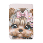 ピンクの弓を使ったかわいいヨークシャーテリア バスマット (正面縦)