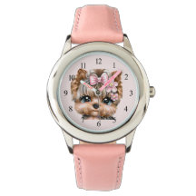 ピンクの弓を使ったかわいいヨークシャーテリア